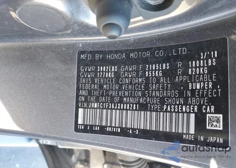 2018 Honda Civic Ex-T from USA, damaged, VIN JHMFC1F36JX008281